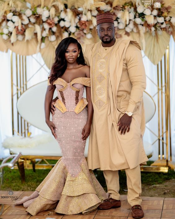 Beauty influencer, Vanessa, and her forever love, Roger, on their traditional wedding. Image Source: BellaNaijaWeddings