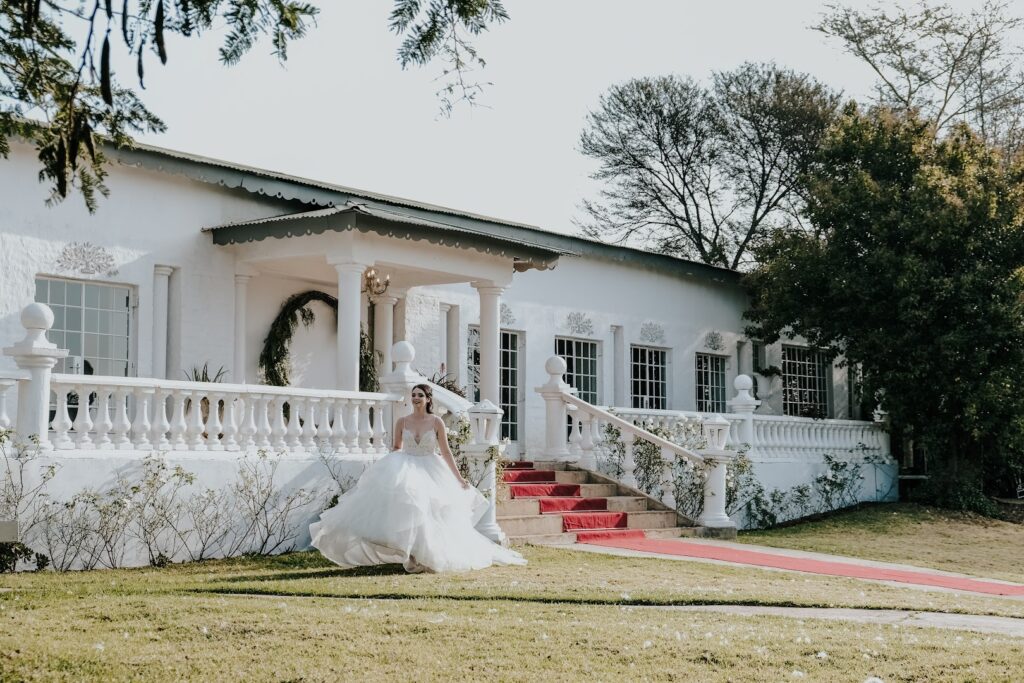 A bride at one of the entrance of the venues in Casablanca Manor. Image Source: casablancamanor