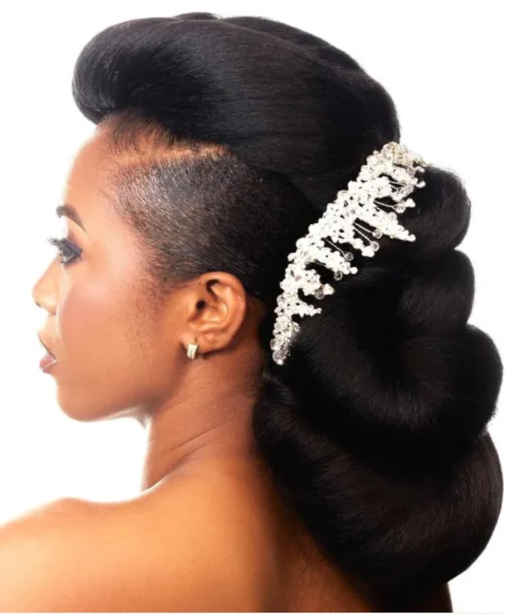 Bridal hair: Pompadour and Double Chignon. Image Source: Instagram/Hair Guru Studio 