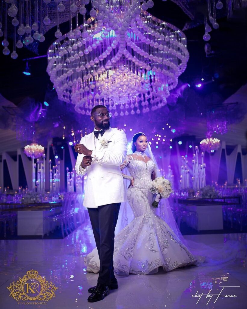 Businessman Kojo Jones Mensah and his wife, Rachel Osei, on their white wedding. Source: X/kojojonesmensah