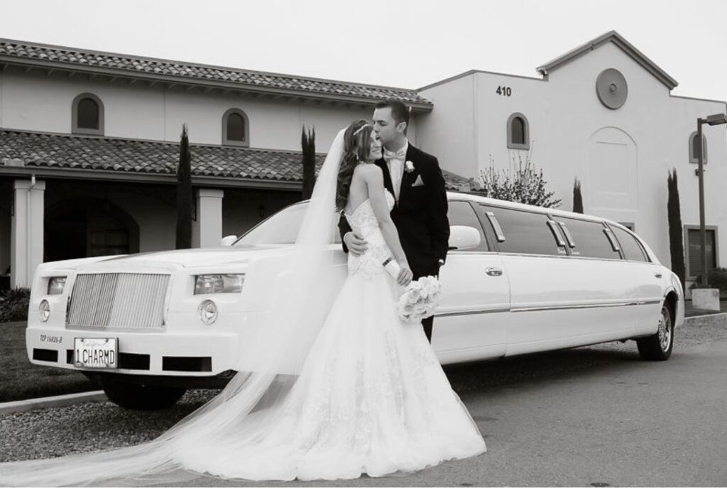 A limousine is one of the most used forms of transportation for both wedding guests and the couple. Image Source: Pinterest