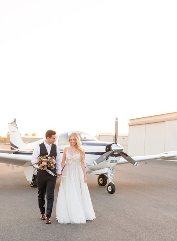 Blush Aviation-themed wedding inspiration. Source: Inspired By This