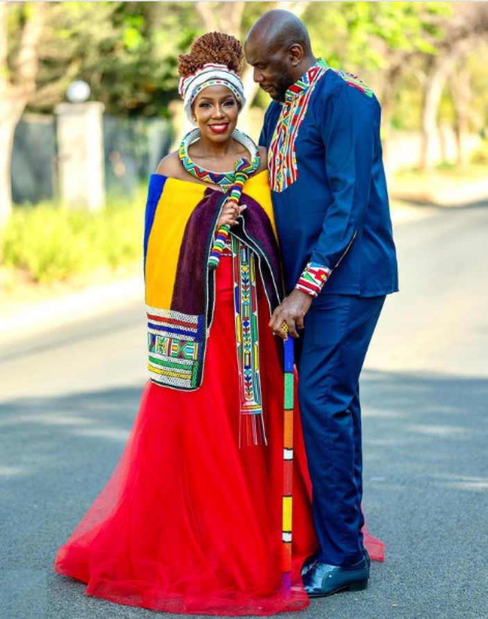 An Ndebele groom and his bride. Image Source: Sunika