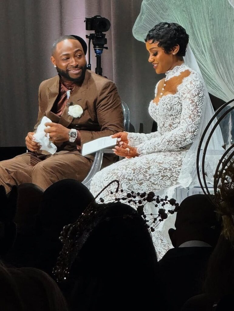 Davido and his wife Chioma on their wedding day in Miami. 
Image Source: Instagram/alonukobridal