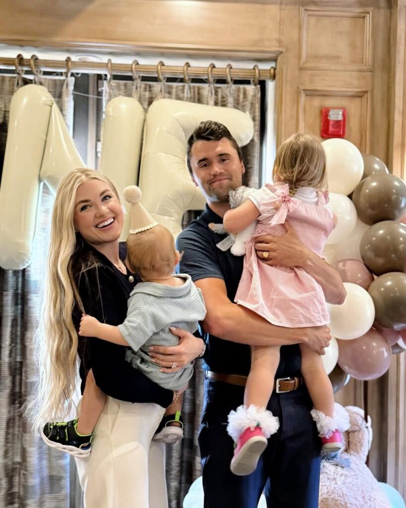 Charlie Kirk and Erika Frantzve Kirk with their two children in June 2025.
Image Source: Instagram/@charliekirk1776