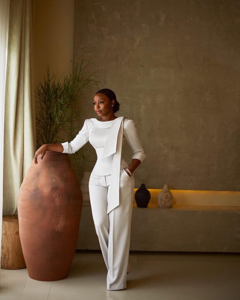 Sandrah Tubobereni is the CEO, founder, and creative director of TUBO Woman, a popular fashion brand in Nigeria trusted by brides. Image Source: Instagram/@tubobereni_